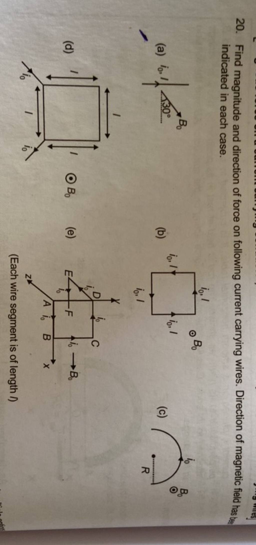 find magnitude and direction of force on following current carrying wires