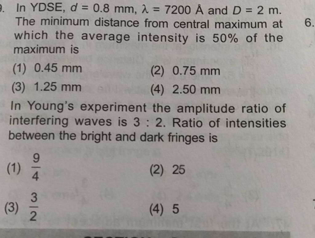 in young's experiment the amplitude ratio of interfering waves