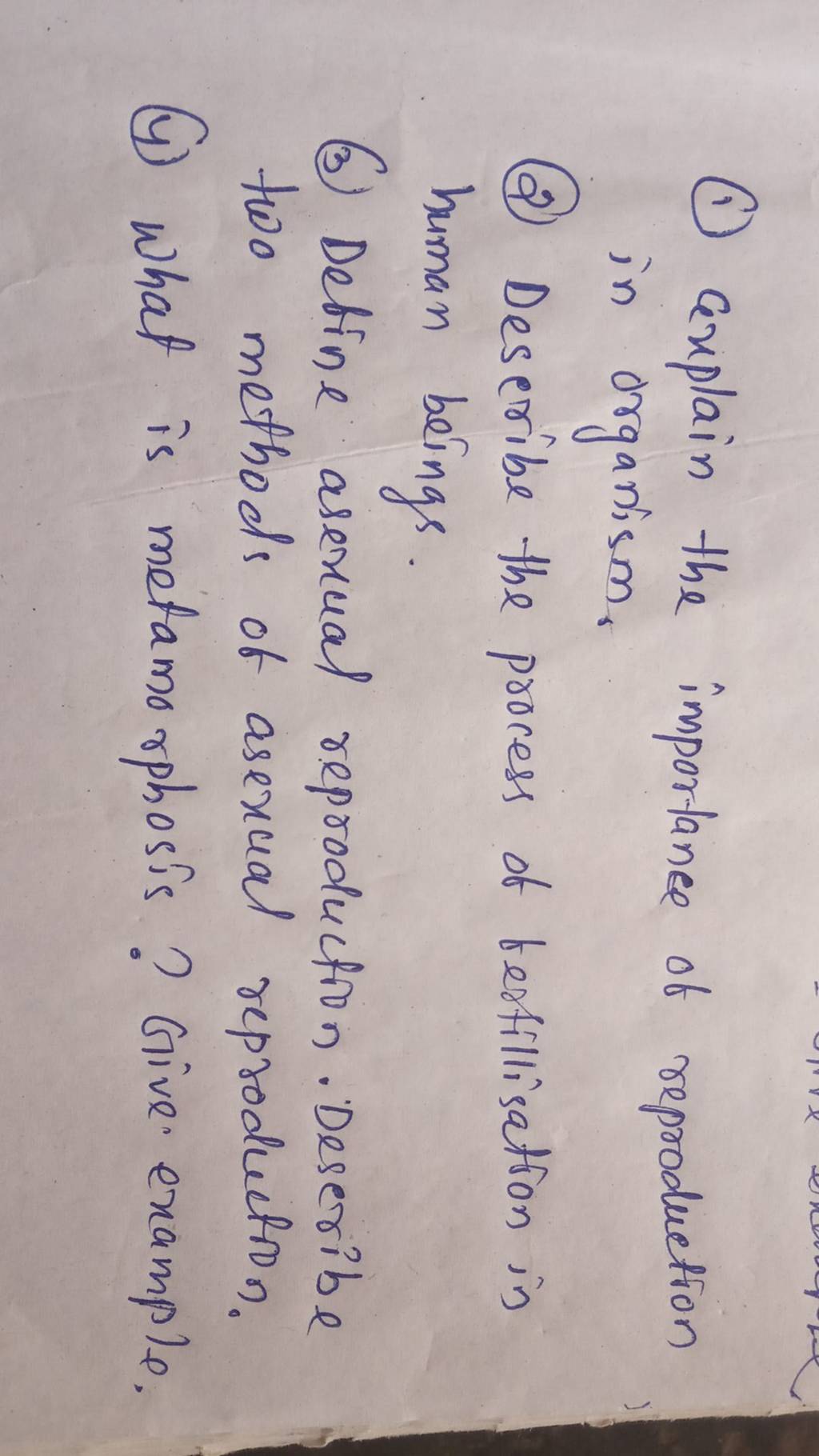  1 explain the importance of reproduction in organism 2 describe the