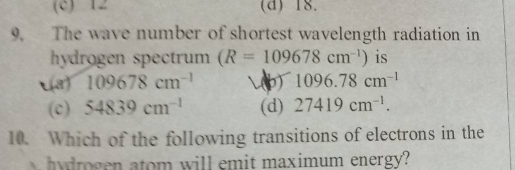 the-wave-number-of-shortest-wavelength-radiation-in-hydrogen-spectrum-r