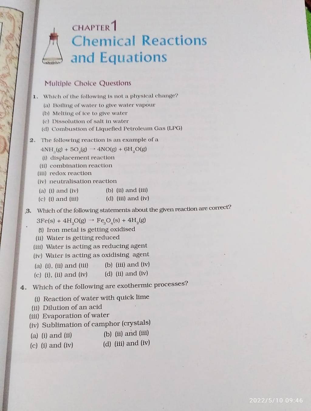 case study based questions chemical reactions and equations