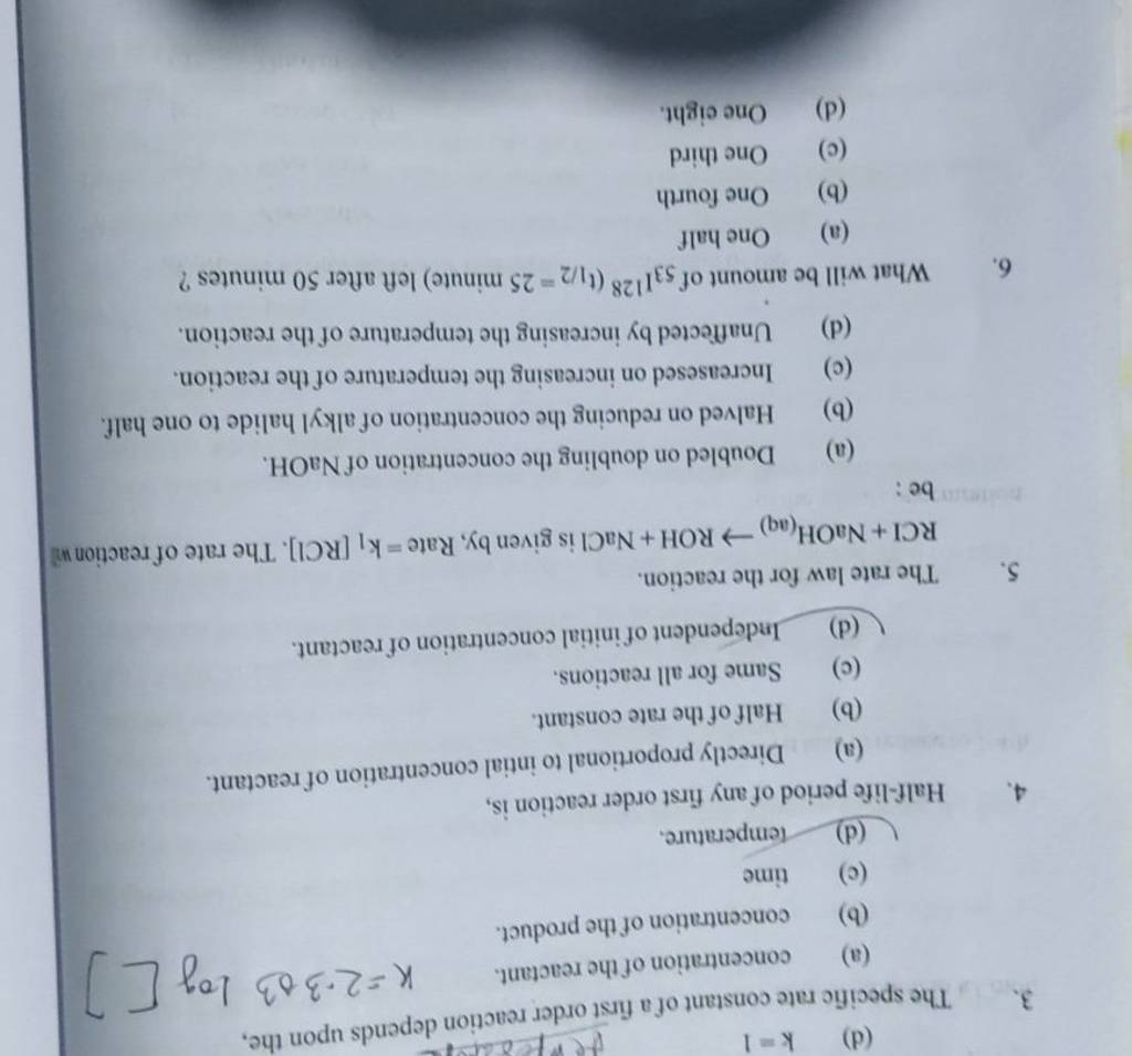 The specific rate constant of a first order reaction depends upon the,..