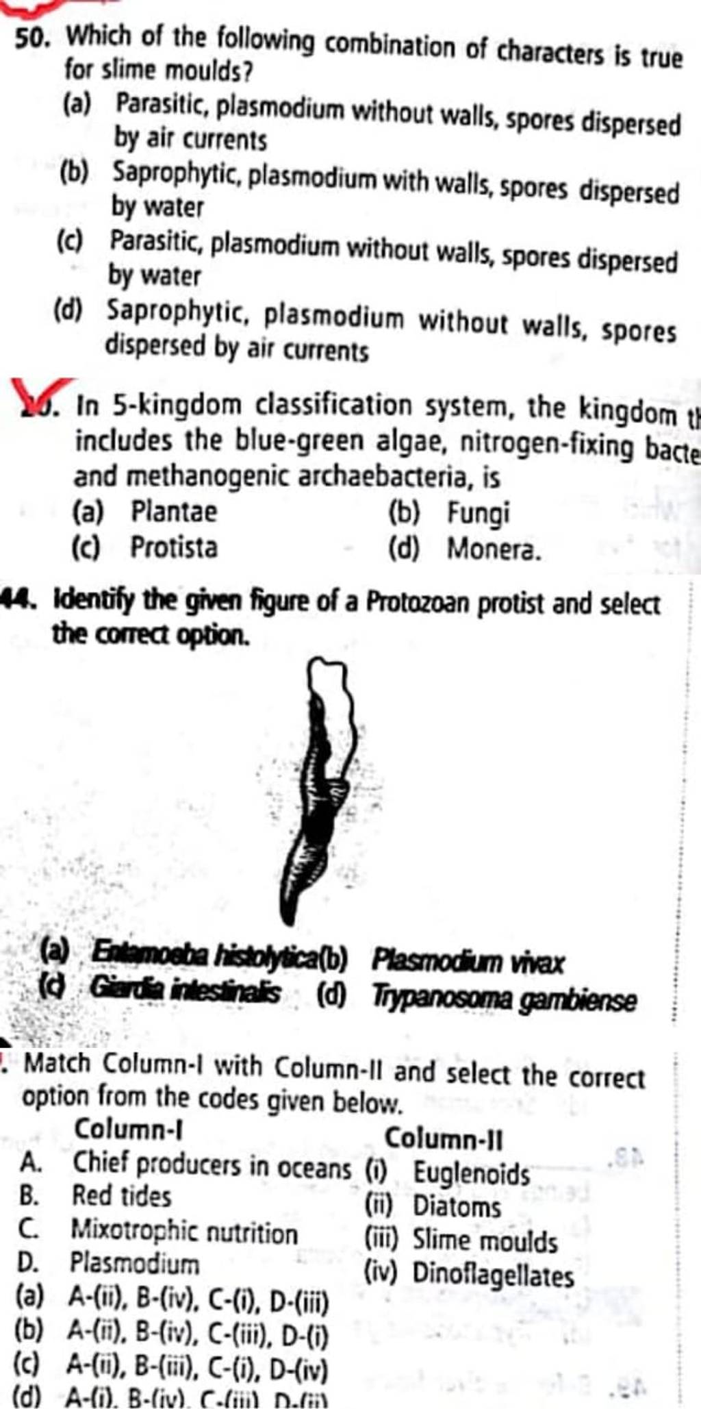 Identify The Given Figure Of A Protozoan Protist And Select The Correct O..