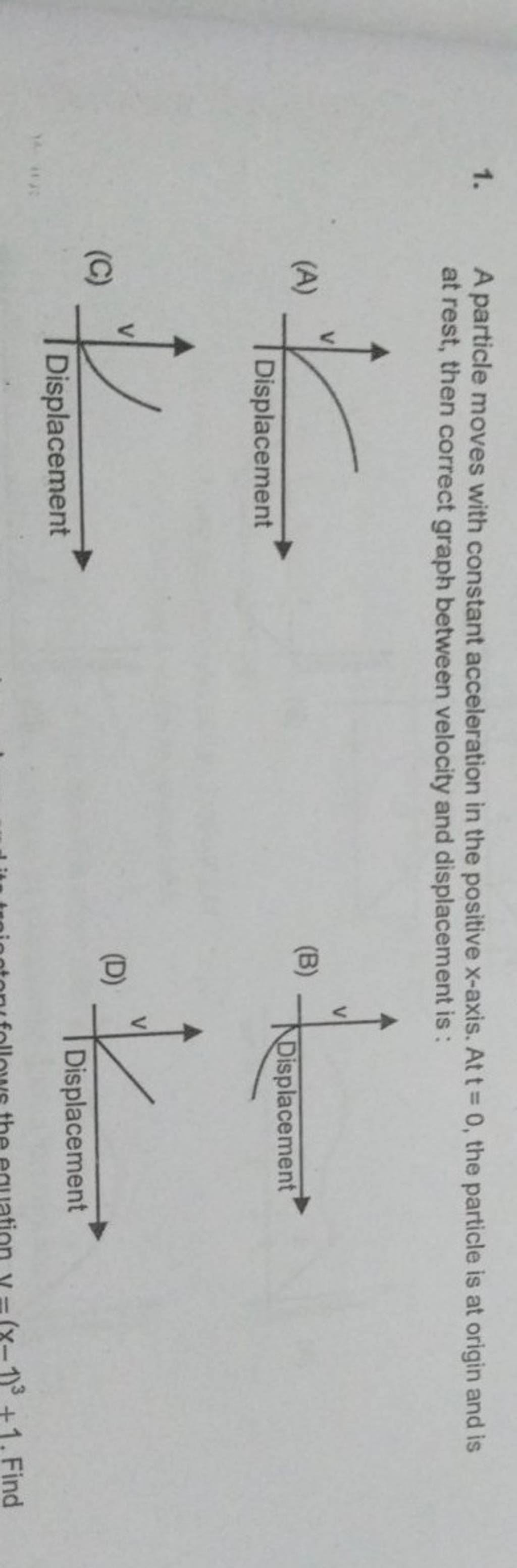 A particle moves with constant acceleration in the positive x-axis. At t=..