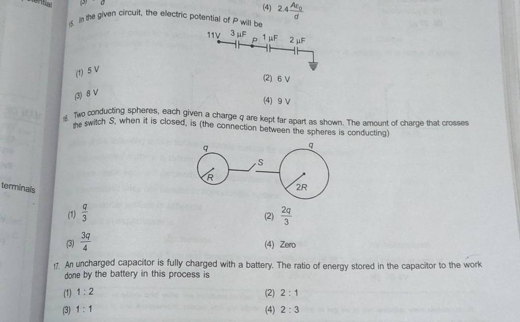 An uncharged capacitor is fully charged with a battery. The ratio of ener..