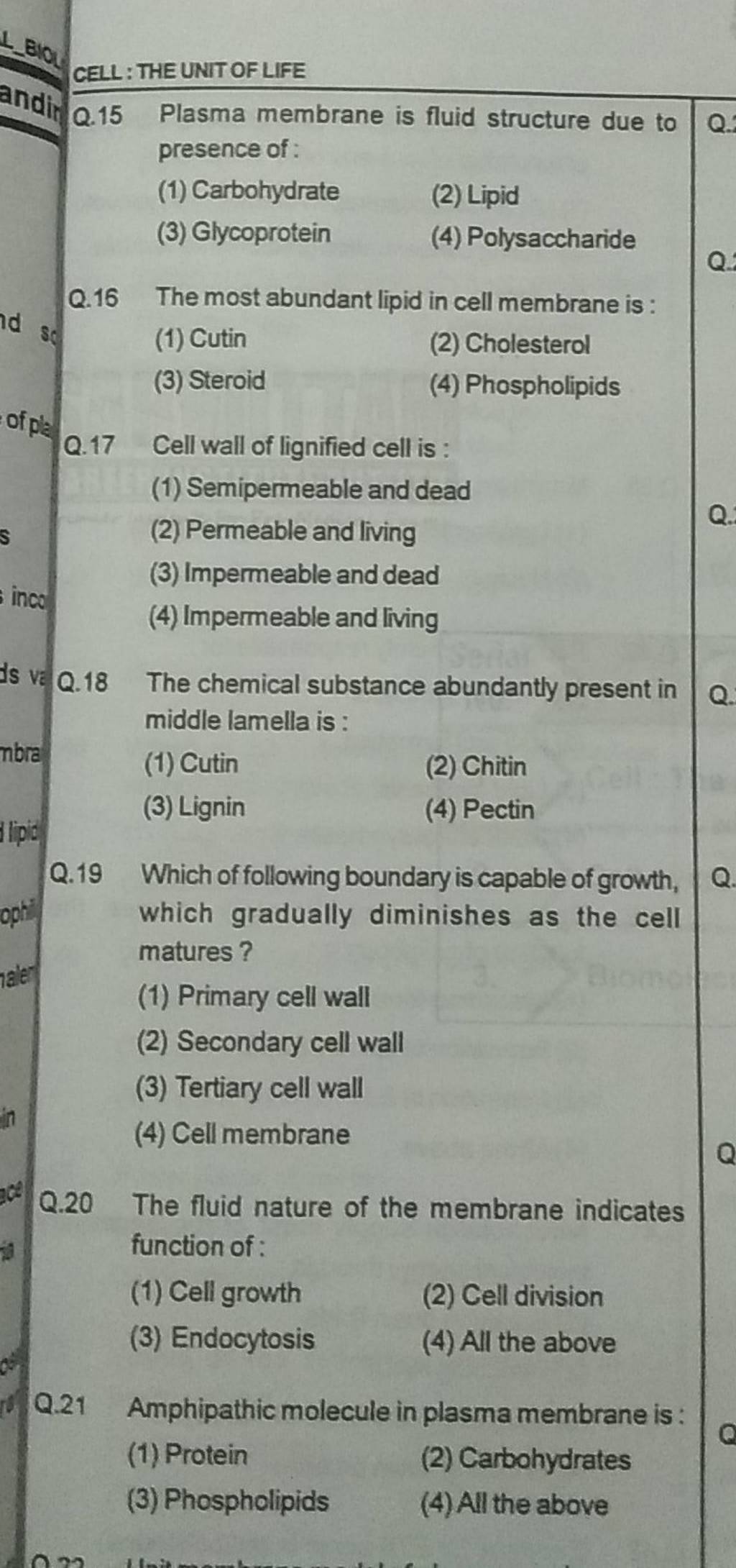 Q.18 The chemical substance abundantly present in middle lamella is :