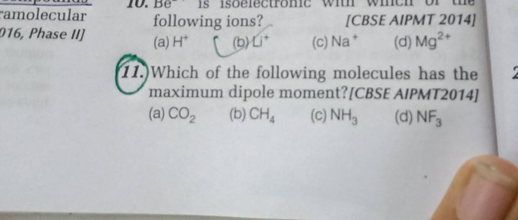 Which Of The Following Molecules Has The Maximum Dipole Moment