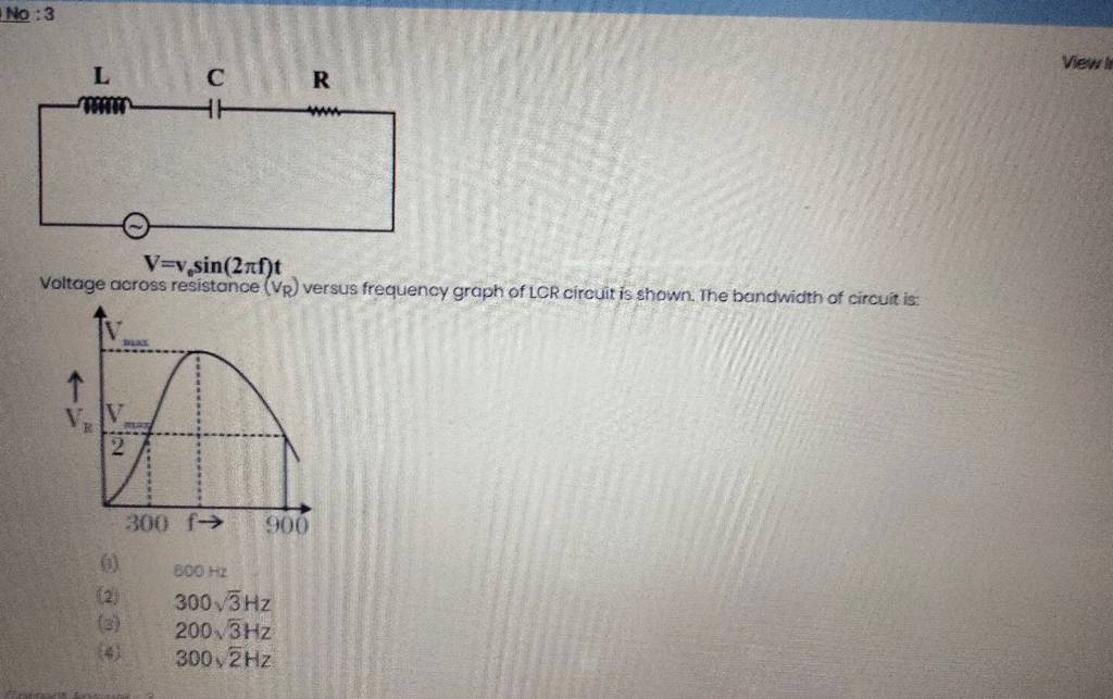 No 3 Voltage Across Resistance Vr Versus Frequency Graph Of Lcr Circ