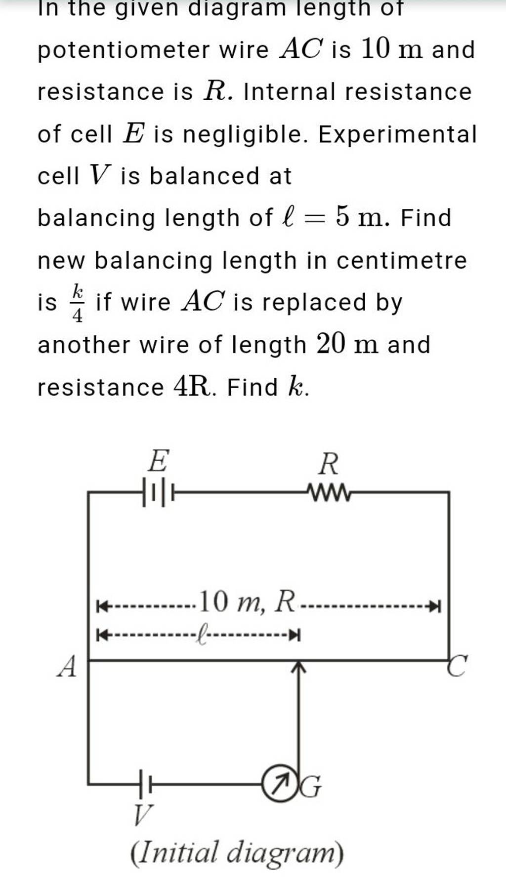 In the given diagram length of potentiometer wire AC is 10 m and resistan..