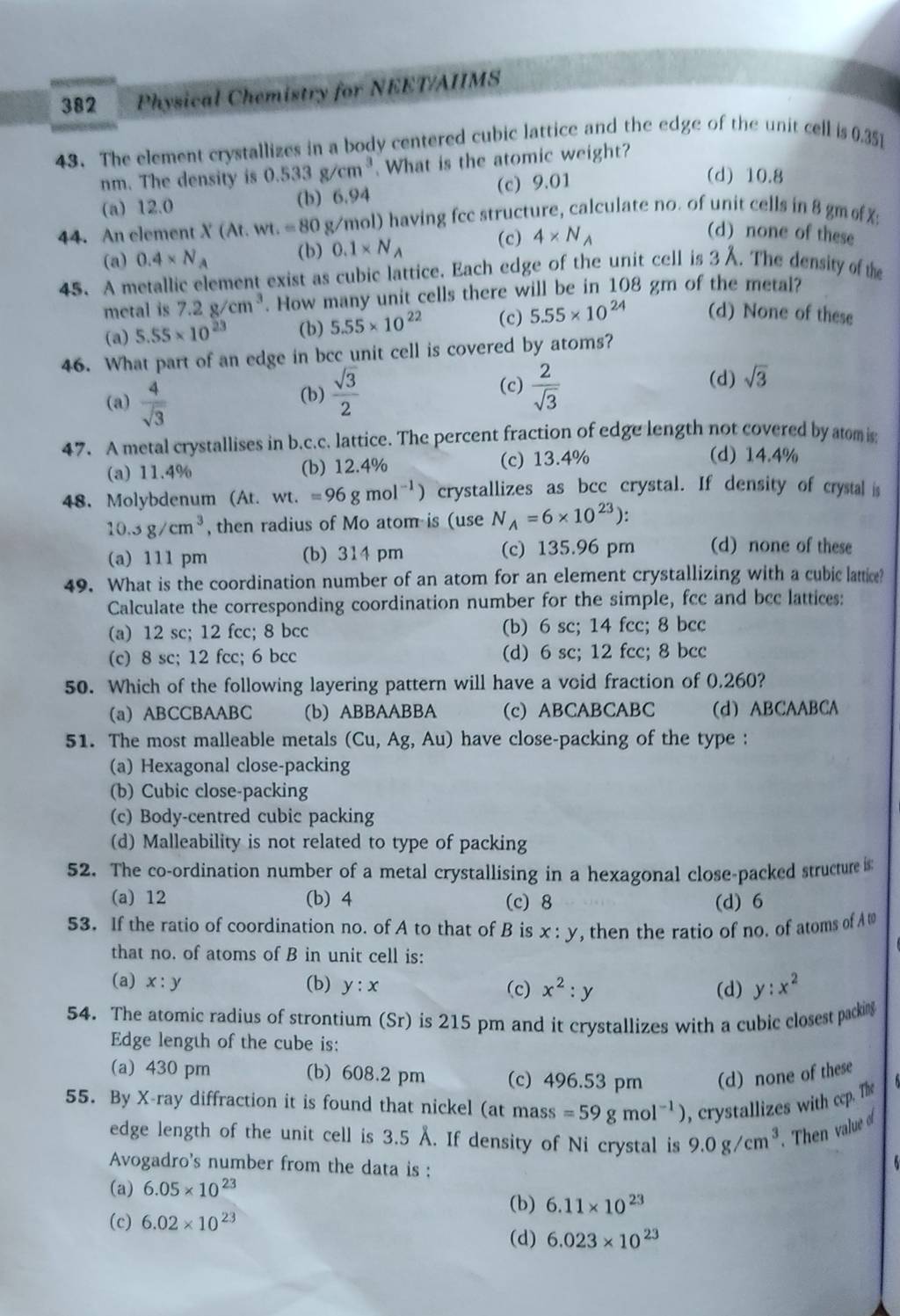 The atomic radius of strontium (Sr) is 215pm and it crystallizes with a c..