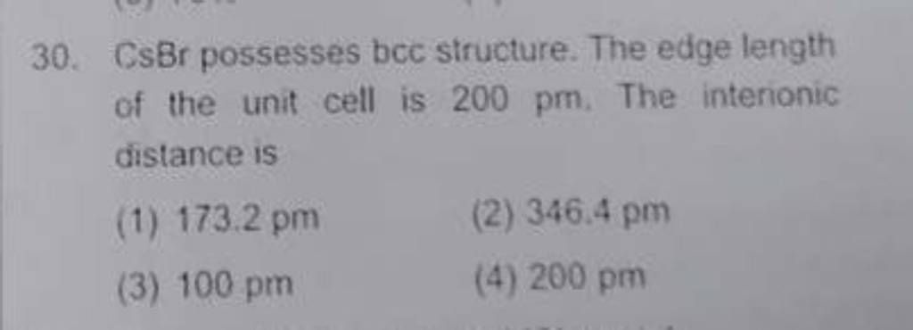 CsBr possesses bcc structure. The edge length of the unit cell is 200pm.