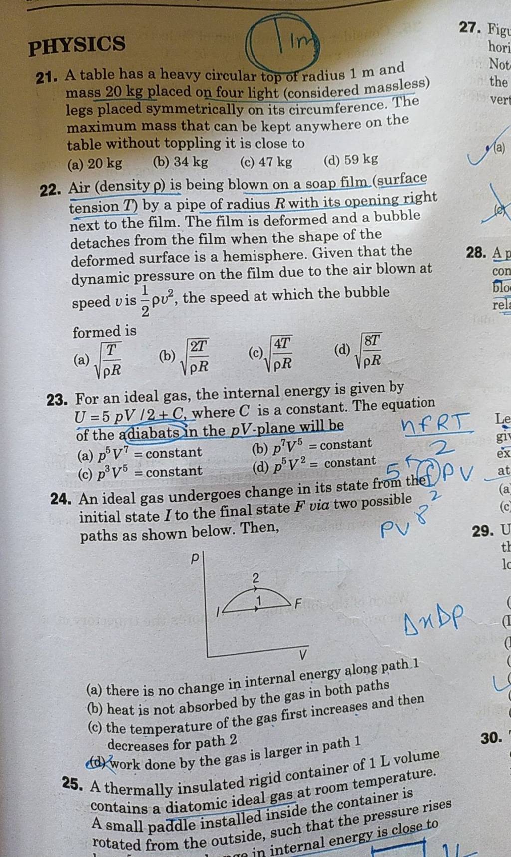 PHISICS 21. A table has a heavy circular top of radius 1 m and mass 20 kg..