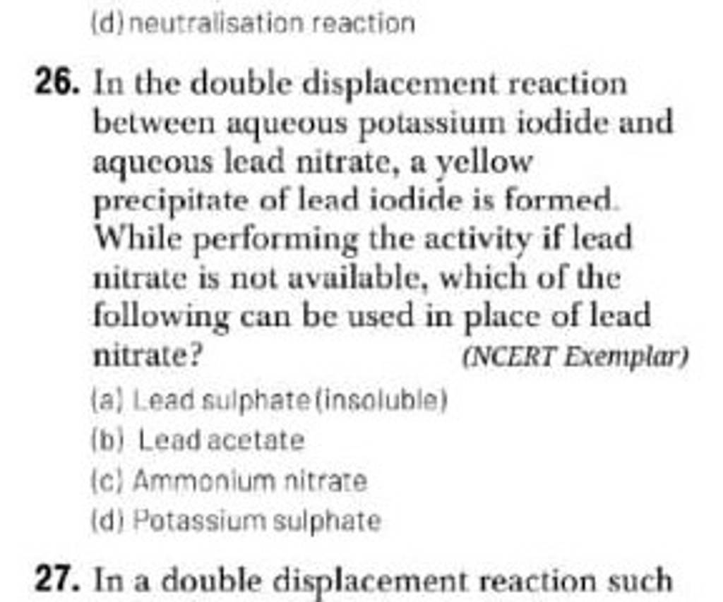 In The Double Displacement Reaction Between Aqueous Potassium Iodide And 2835