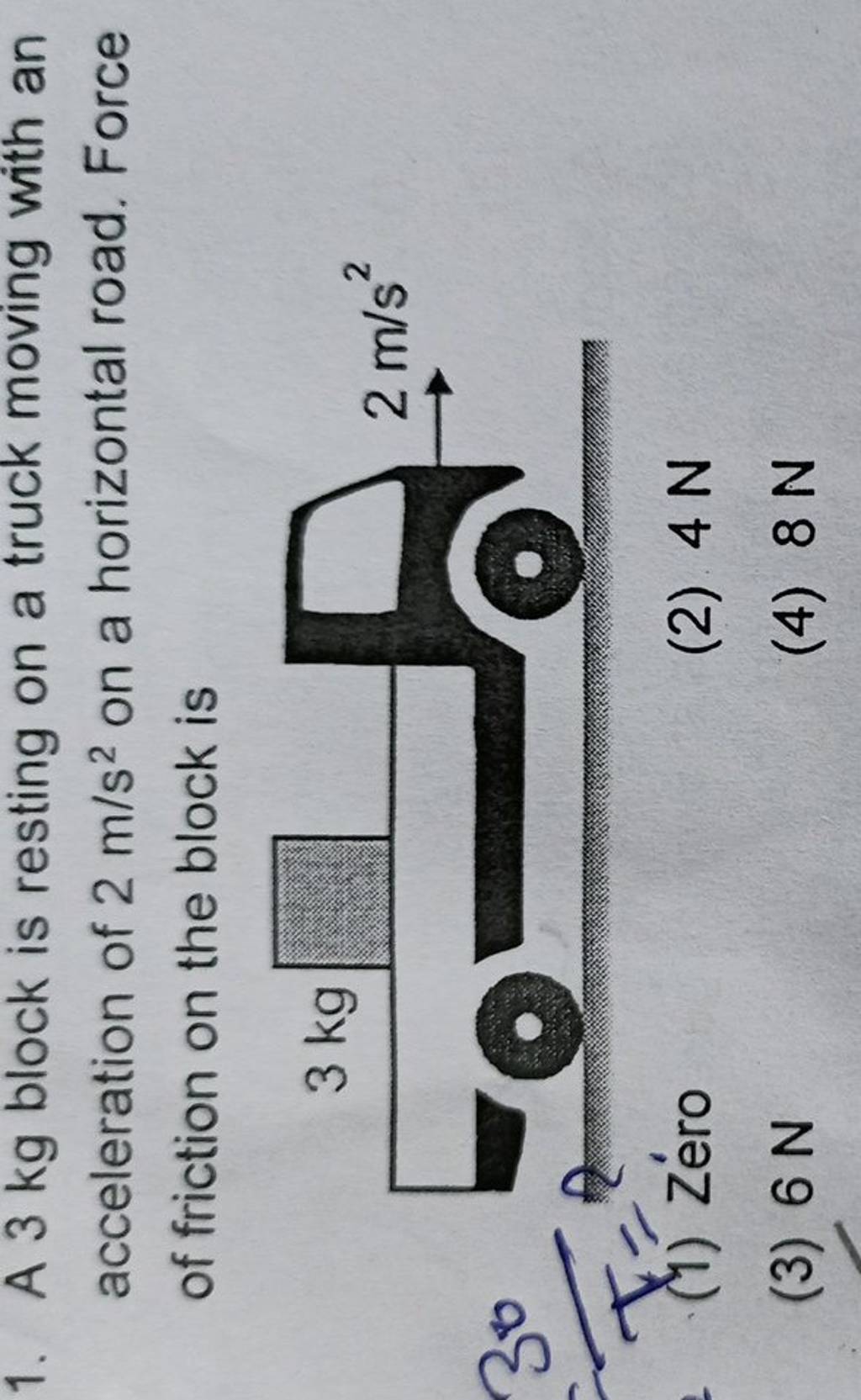 a-3-kg-block-is-resting-on-a-truck-moving-with-an-acceleration-of-2-m-s2