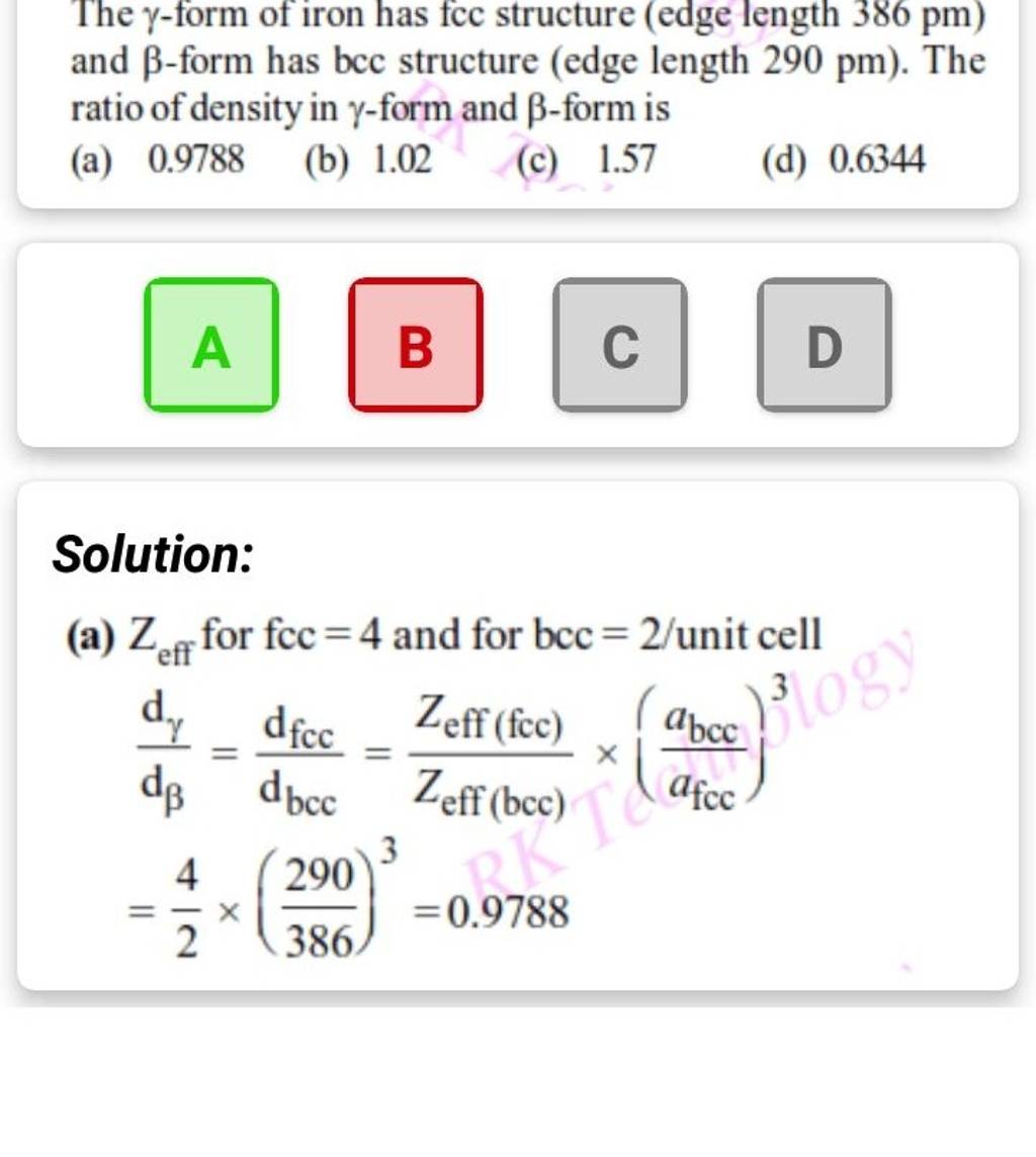 The γform of iron has fcc structure (edge length 386pm ) and βform has