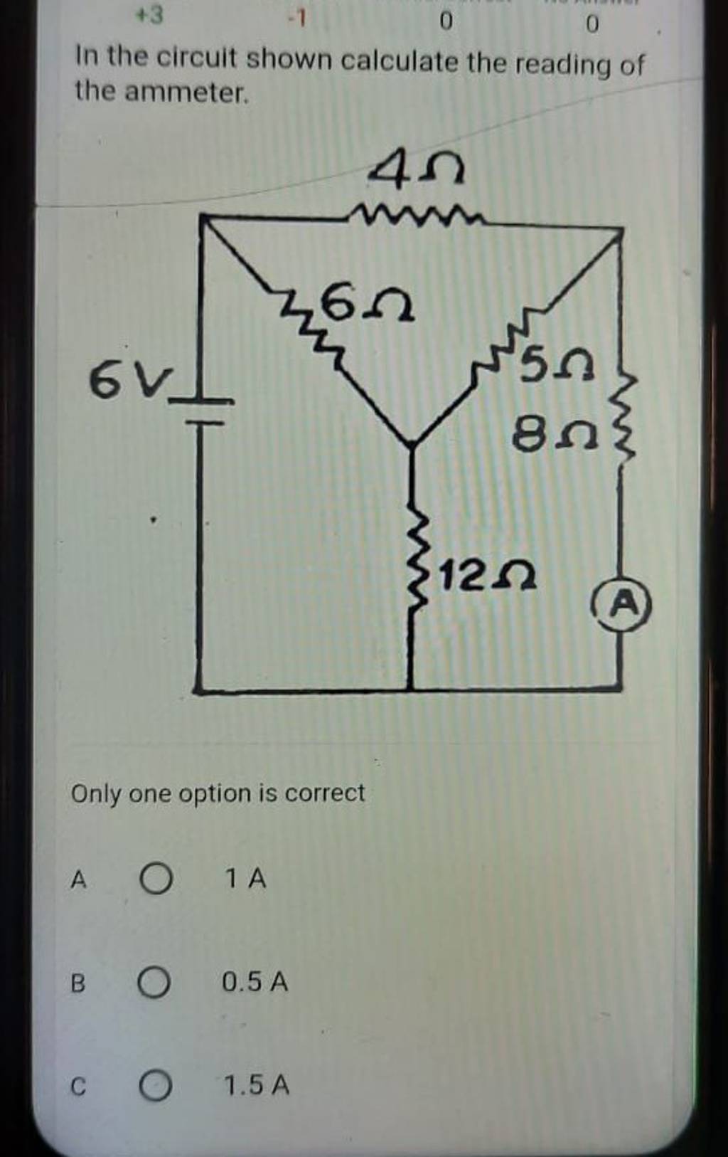 In the circuit shown calculate the reading of the ammeter. Filo