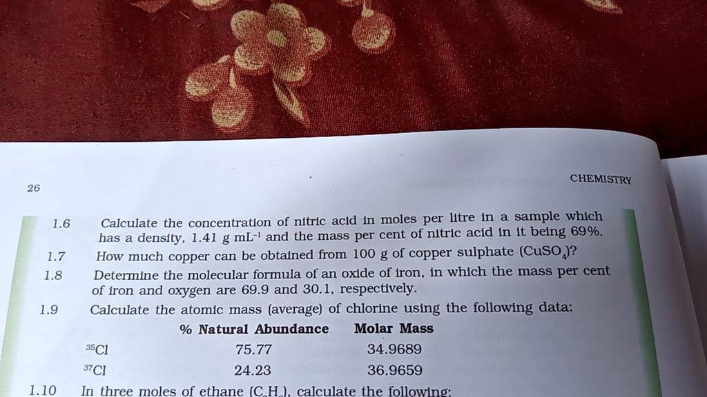 1.6 Calculate the concentration of nitric acid in moles per litre in a sa..