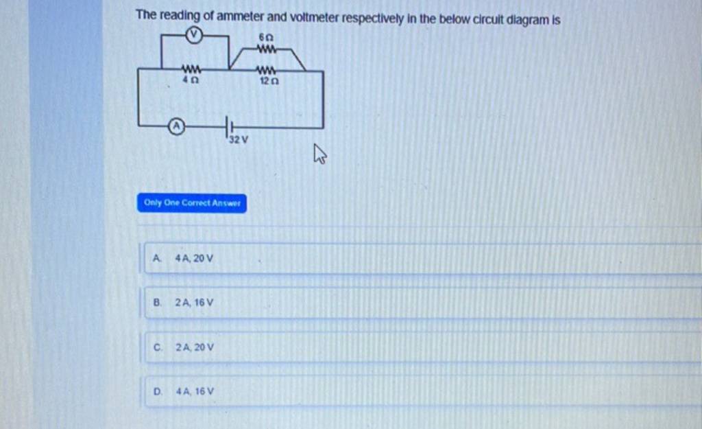 The reading of ammeter and voltmeter respectively in the below circuit di..
