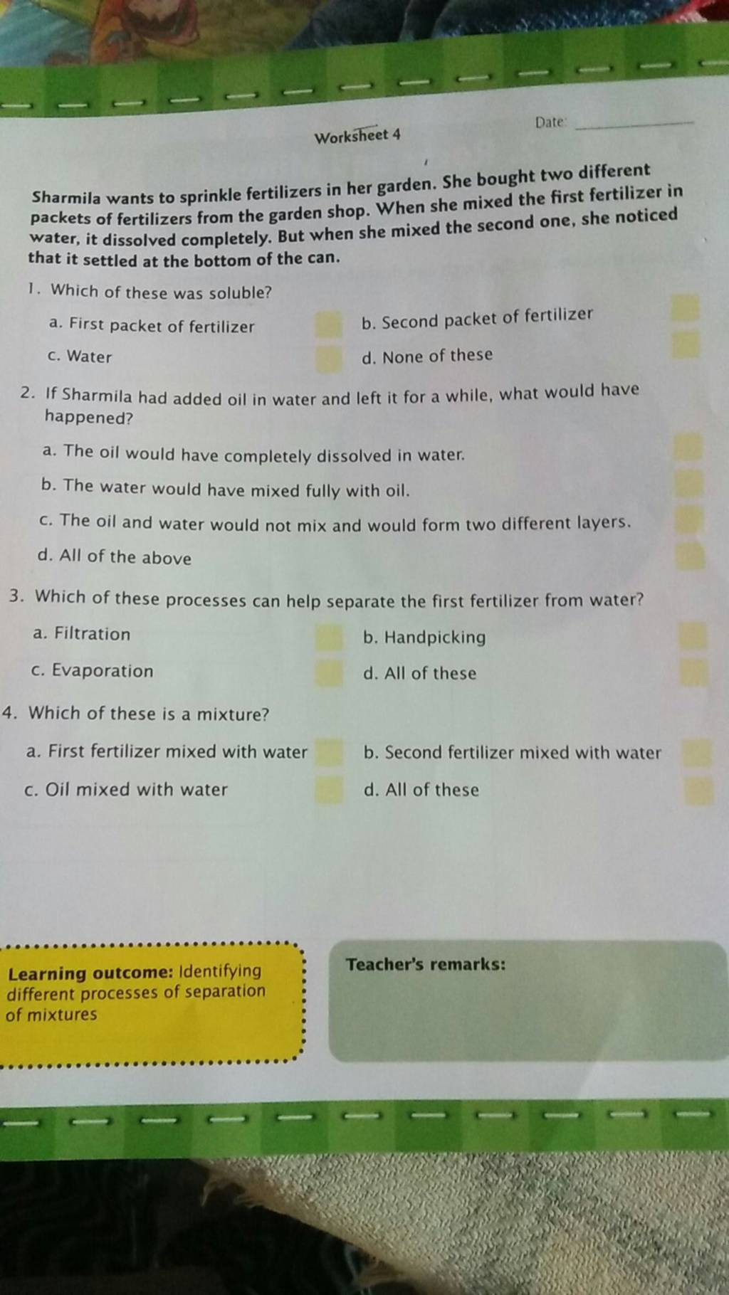 Worksheet 4 Date Sharmila wants to sprinkle fertilizers in her garden. S..