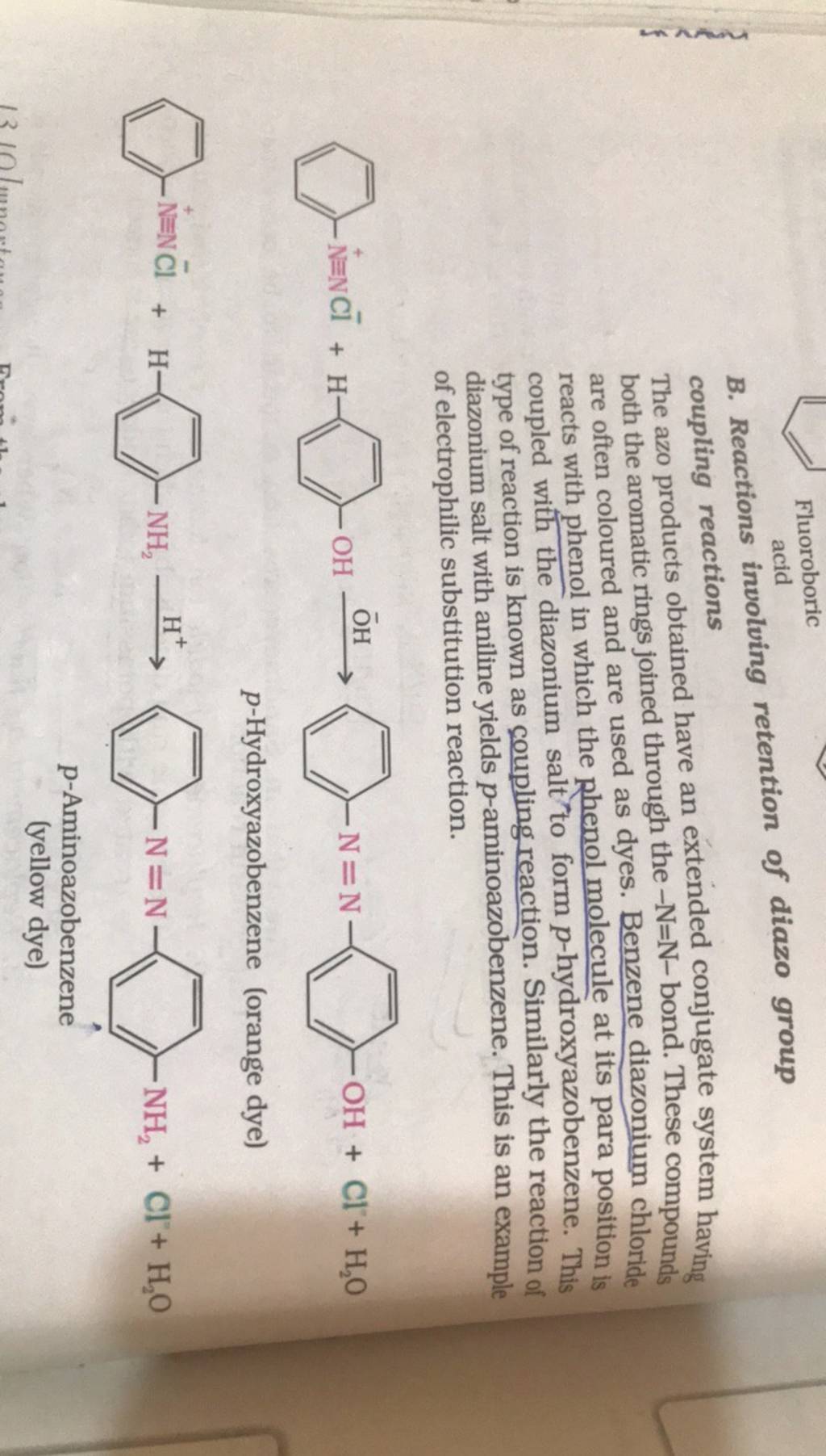 B. Reactions involving retention of diazo group Filo
