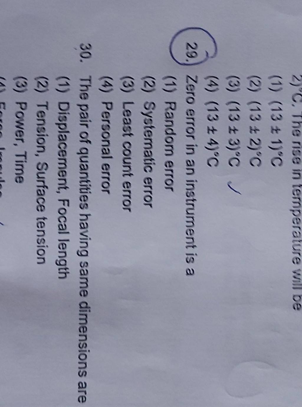 Zero error in an instrument is a Filo