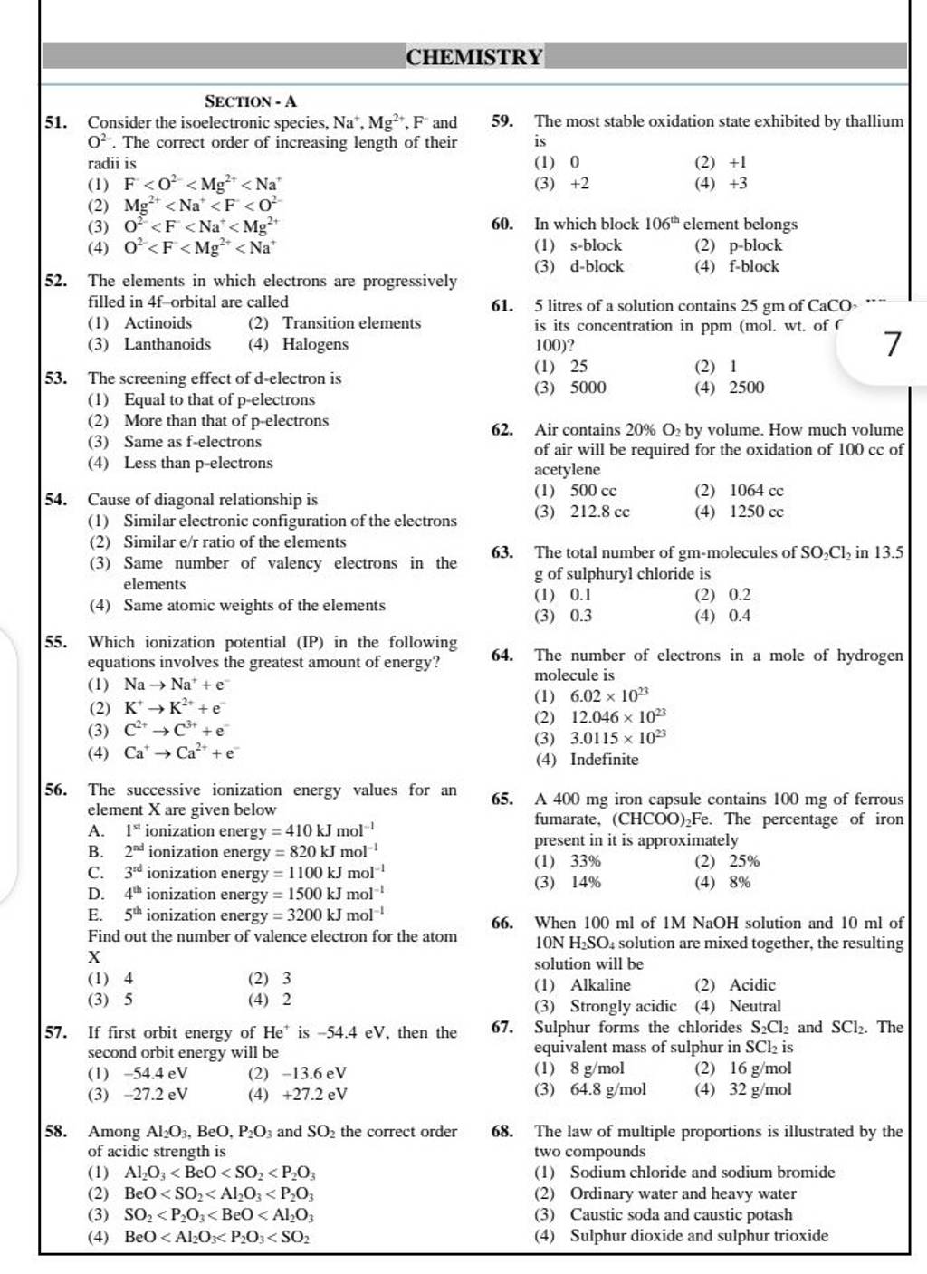 Among Al2 O3 ,BeO,P2 O3 and SO2 the correct order 68. The law of multip..