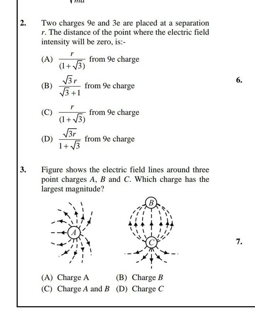 Figure Shows The Electric Field Lines Around Three Point Charges A,B And