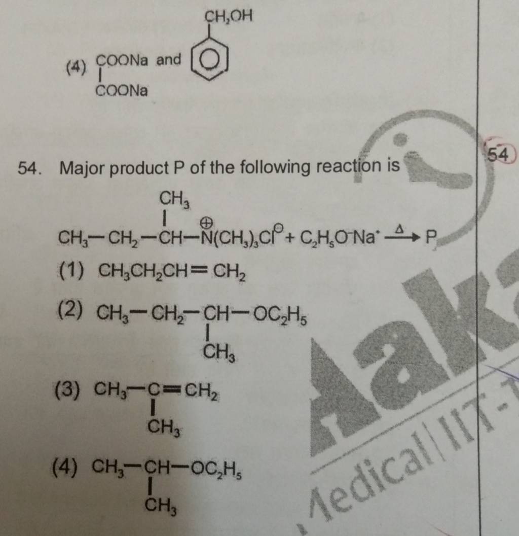 (4) 54. Major product P of the following reaction is 54 (1) CH3 CH2 CH=CH..