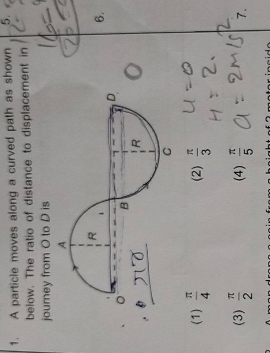 a-particle-moves-along-a-curved-path-as-shown-below-the-ratio-of-distanc