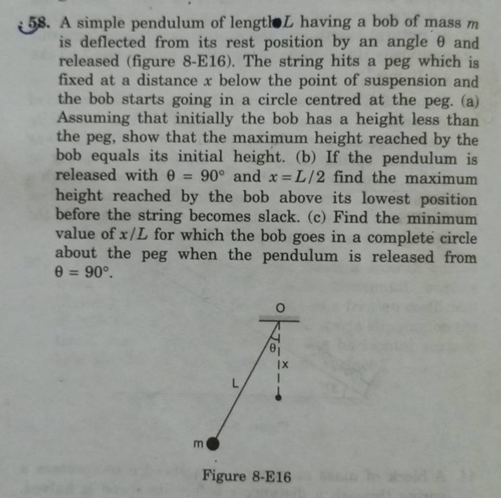 58. A Simple Pendulum Of Lengtle L Having A Bob Of Mass M Is Deflected Fr..