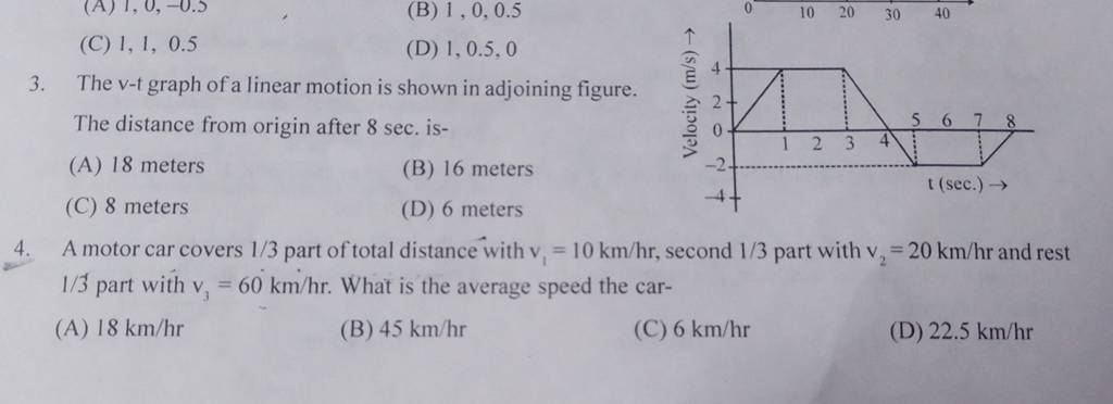 The Vt Graph Of A Linear Motion Is Shown In Adjoining Figure The Distan