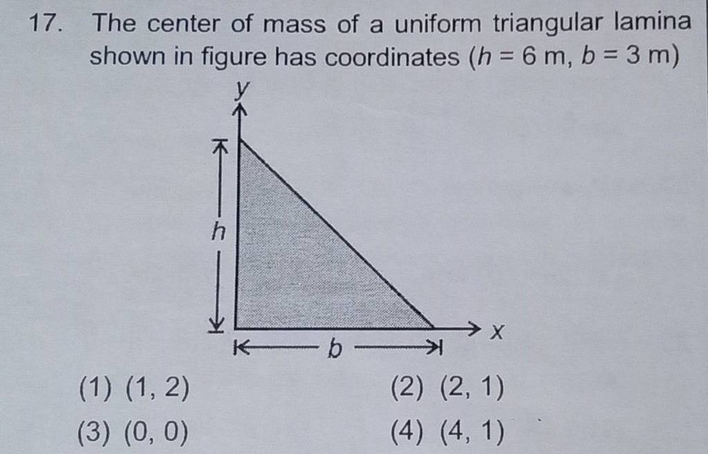 The center of mass of a uniform triangular lamina shown in figure has coo..