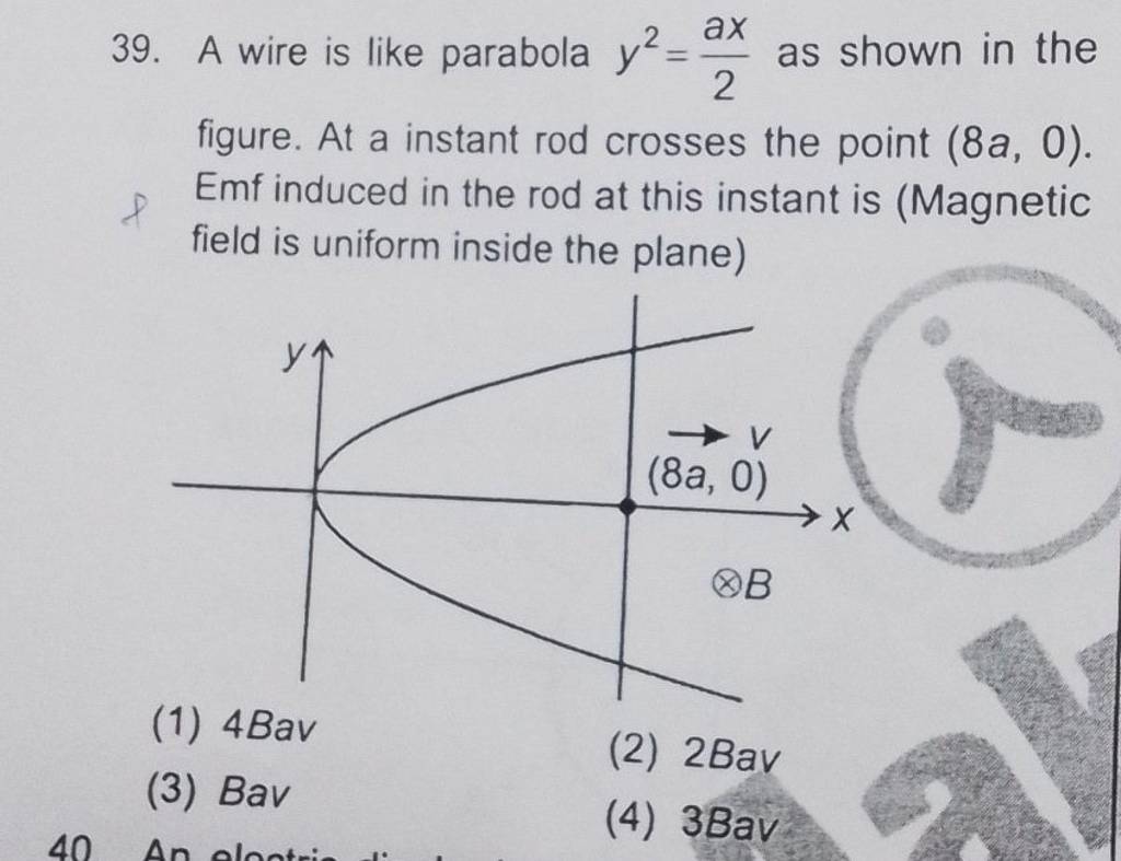 A wire is like parabola y2=2ax as shown in the figure. At a instant rod