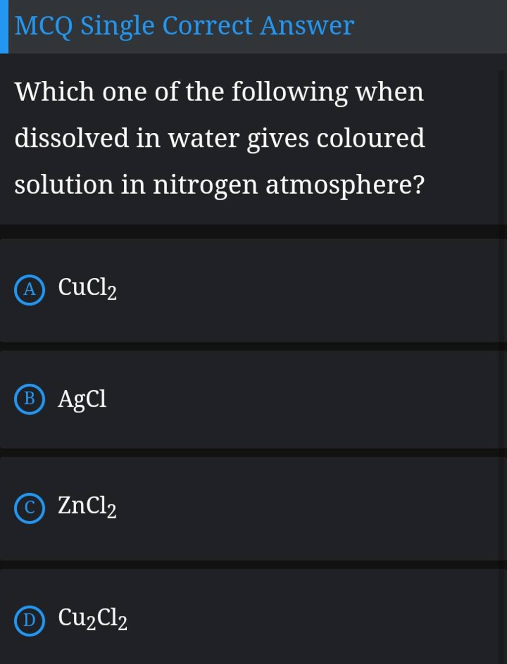 MCQ Single Correct Answer Which One Of The Following When Dissolved In Wa..