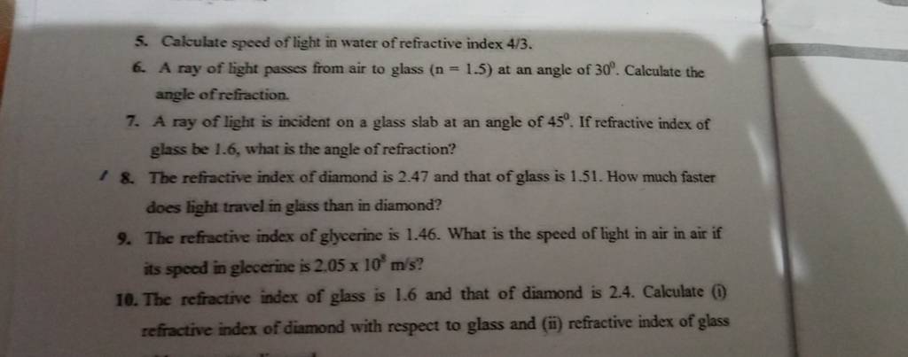 calculate speed of light in water of refractive index 4.3