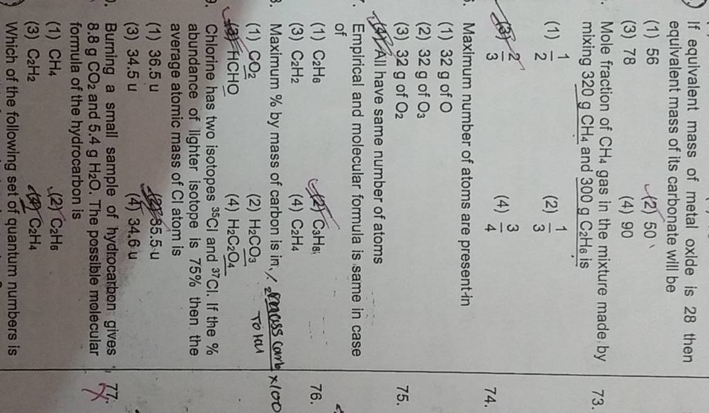 Chlorine has two isotopes 35Cl and 37Cl. If the abundance of lighter is..
