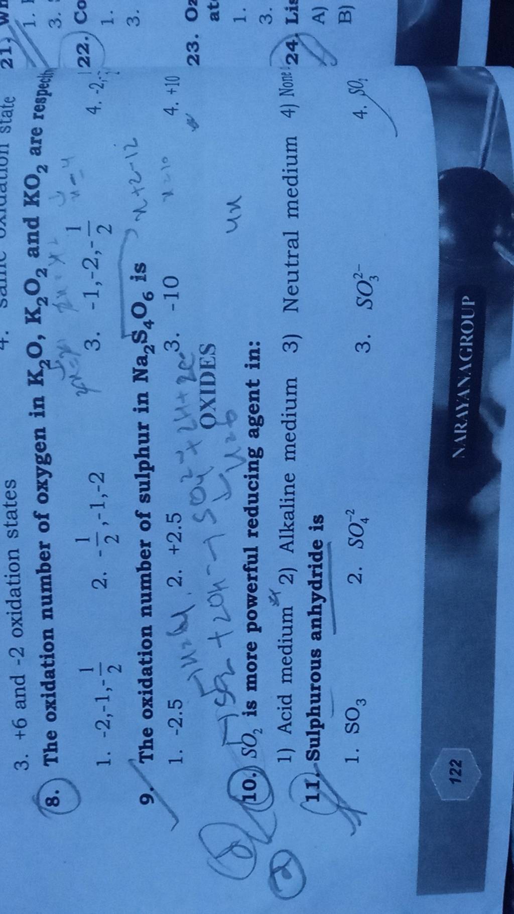 oxidation number of sulphur in na2so4 o6