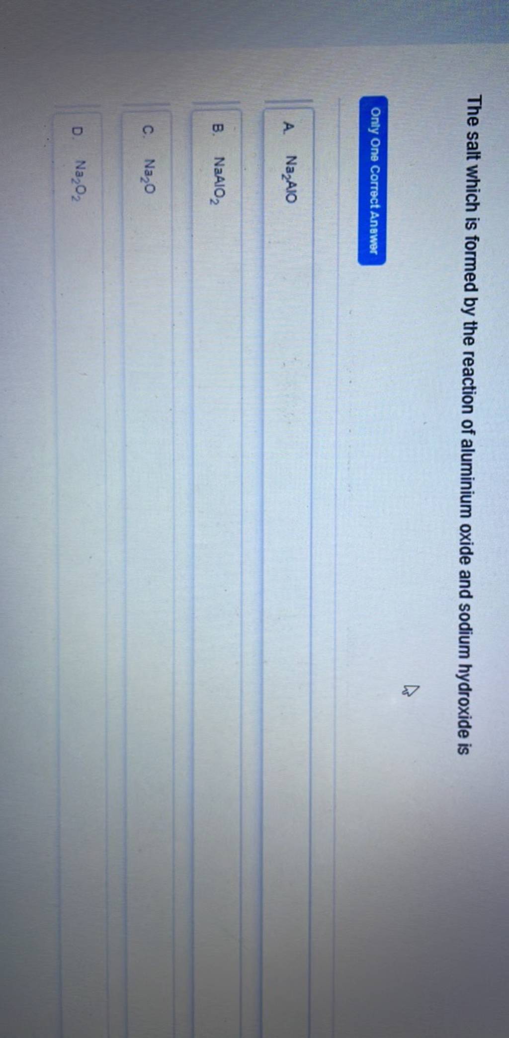 The salt which is formed by the reaction of aluminium oxide and sodium hy..