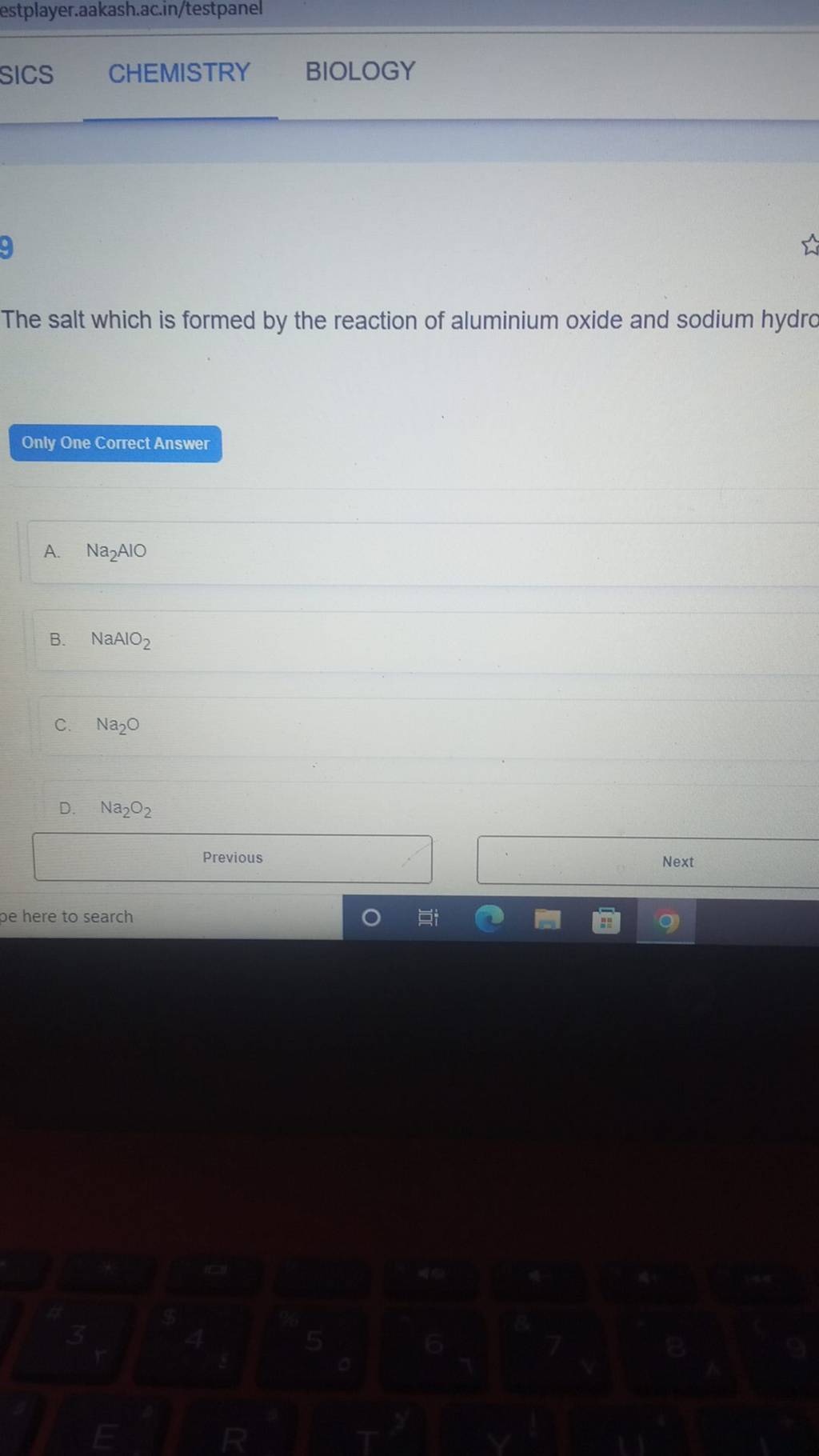 The salt which is formed by the reaction of aluminium oxide and sodium hy..
