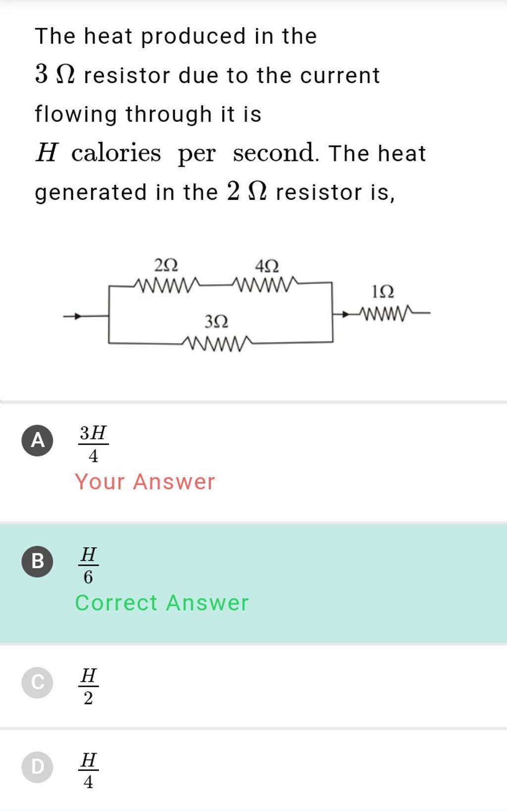 The heat produced in the 3Ω resistor due to the current flowing through i..