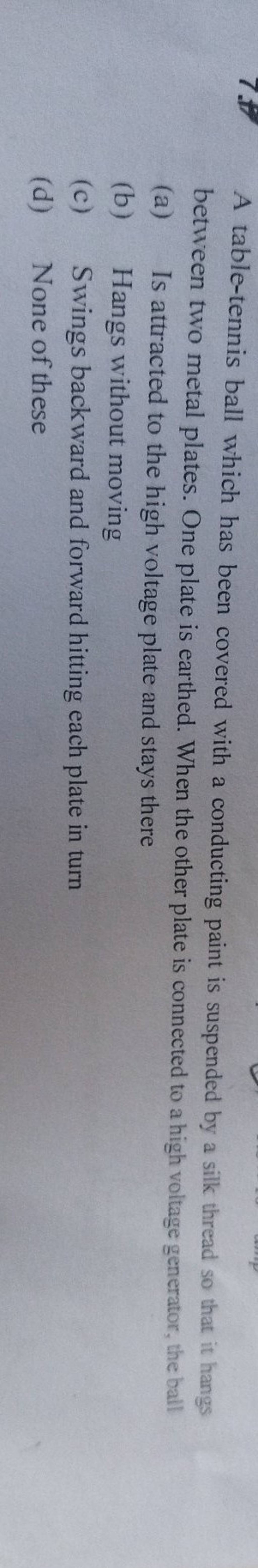 717 A tabletennis ball which has been covered with a conducting paint is..