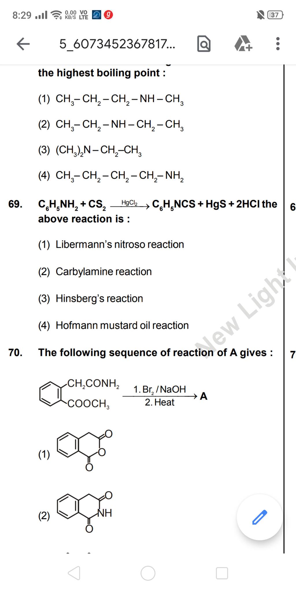 The Following Sequence Of Reaction Of A Gives Filo