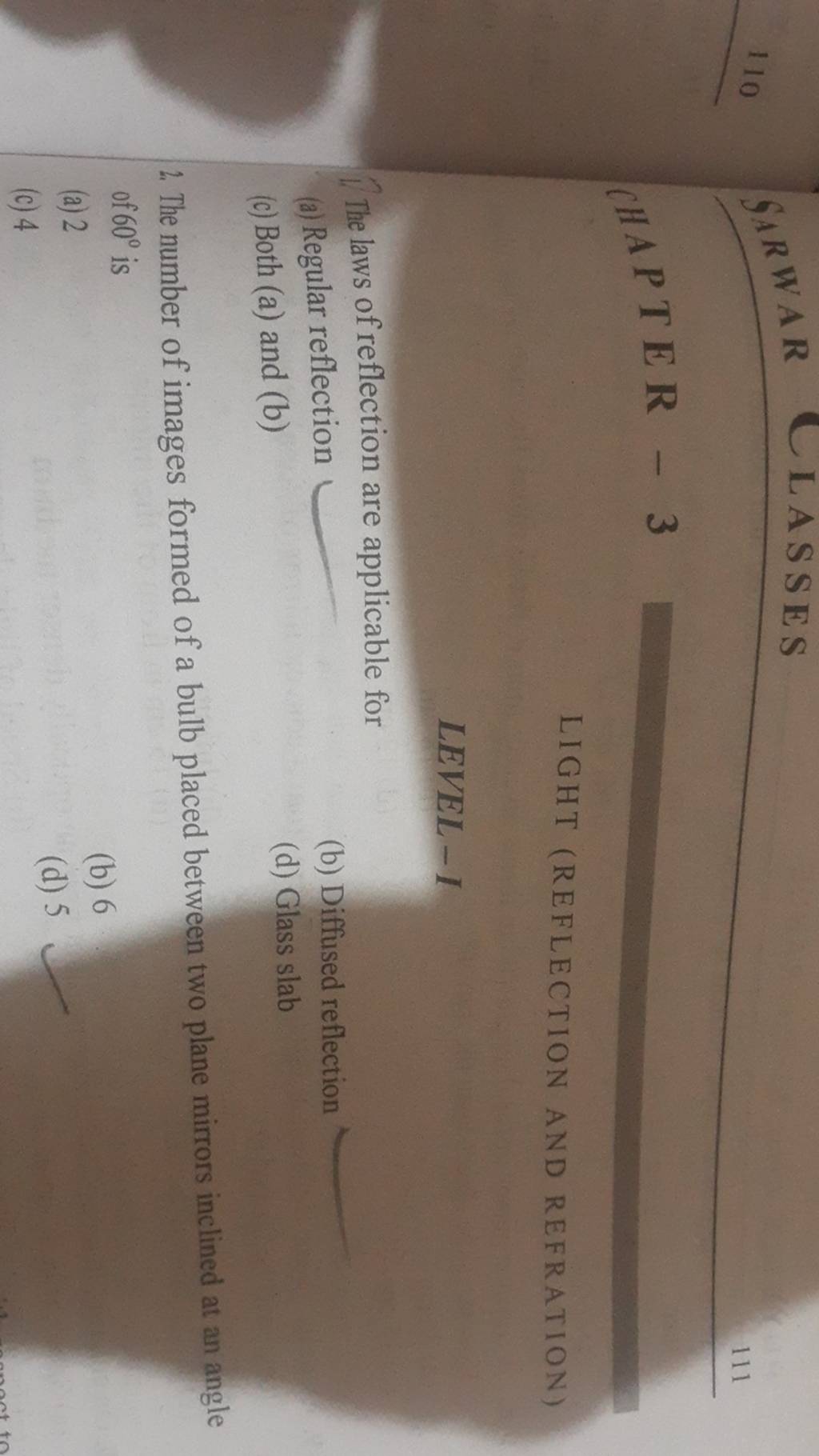 The number of images formed of a bulb placed between two plane mirrors in..