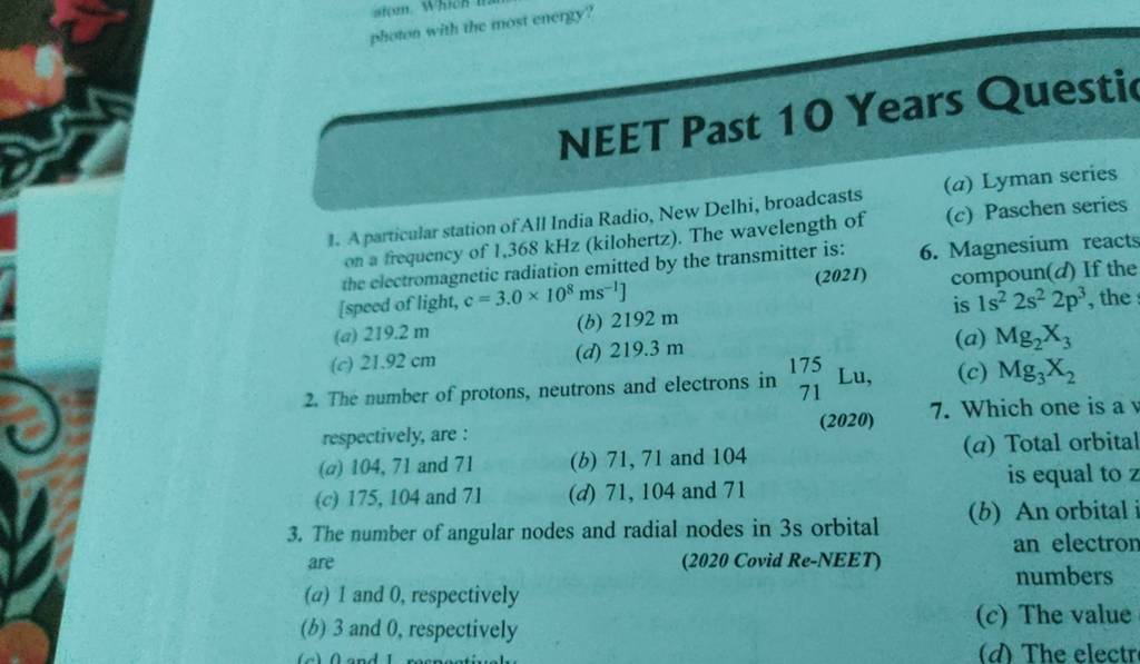 Magnesium reacts 2. The number of protons, neutrons and electrons in 1757..