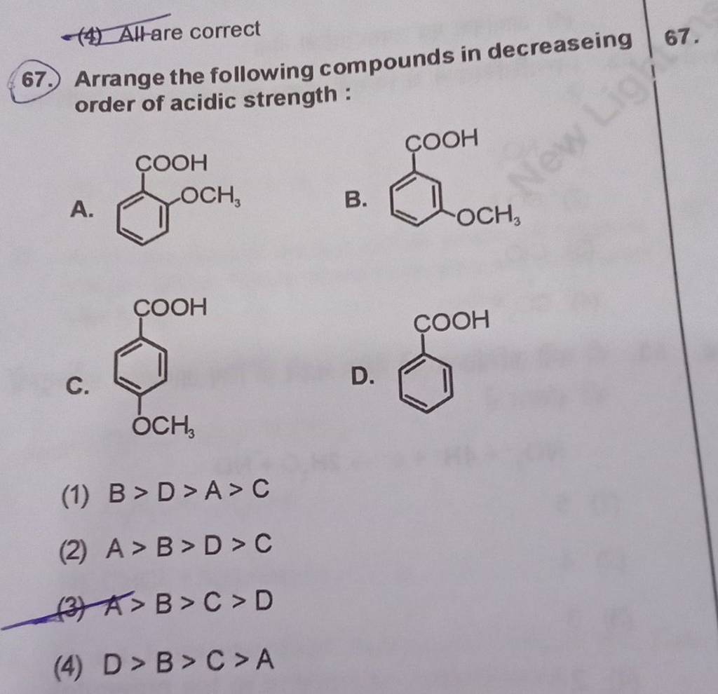 Arrange The Following Compounds In Decreaseing 67 Order Of Acidic Streng 2005