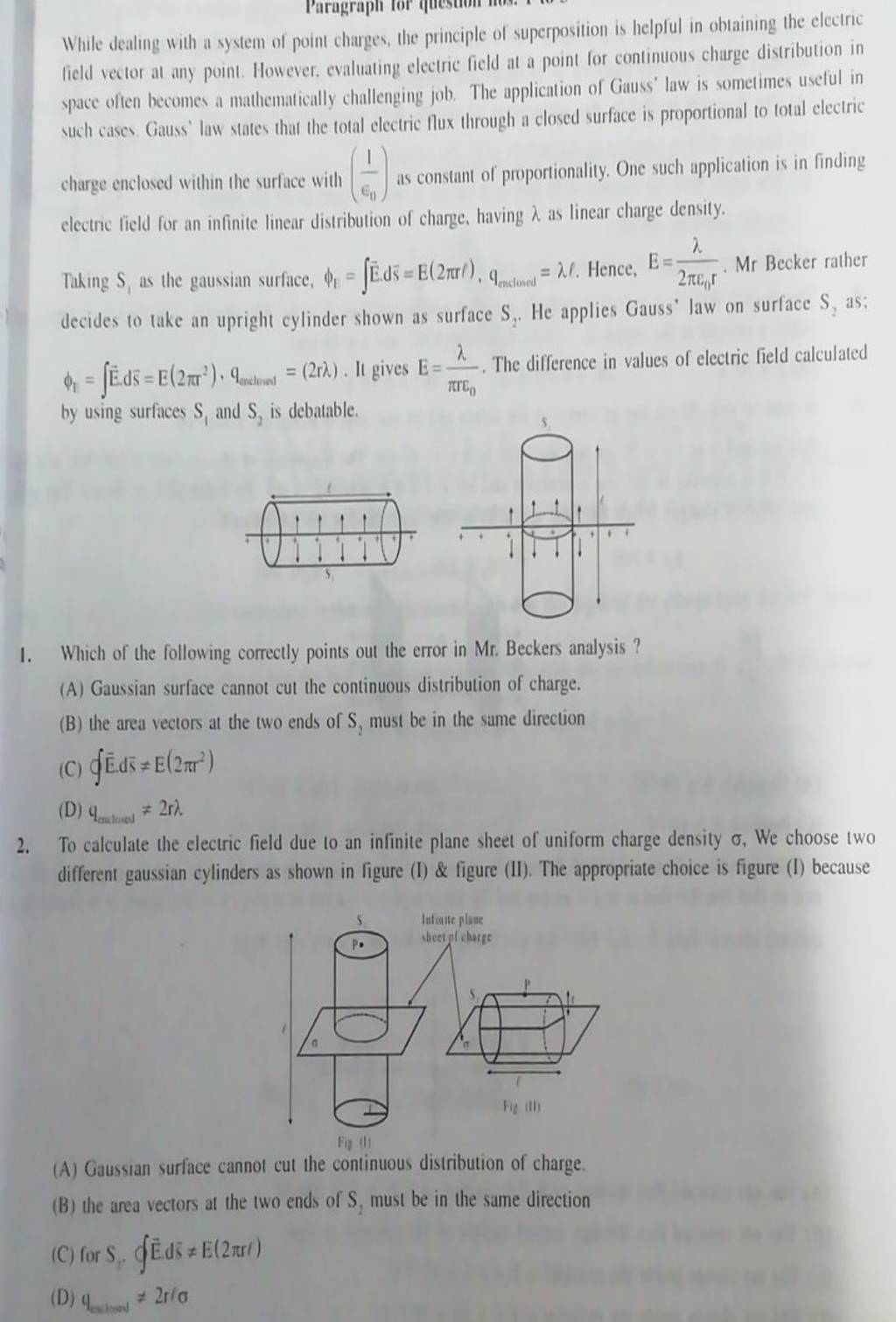 To Calculate The Electric Field Due To An Infinite Plane Sheet Of Uniform