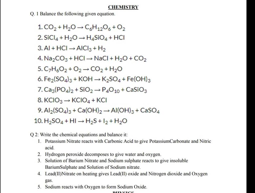 Ca3 (PO4 )2 +SiO2 →P4 O10 +CaSiO3 8. KClO3 →KClO4 +KCl 9. Al2 (SO4 )3 +C..