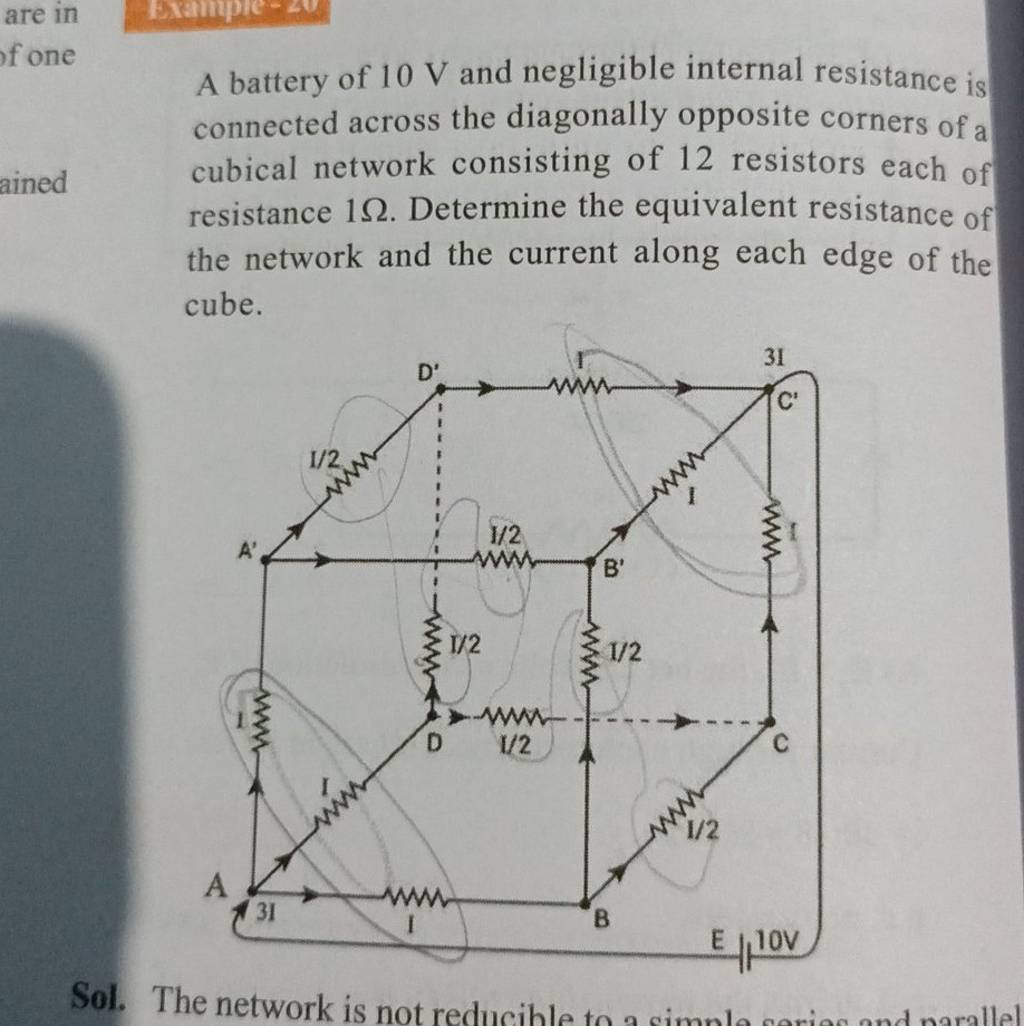 A battery of 10 V and negligible internal resistance is connected across
