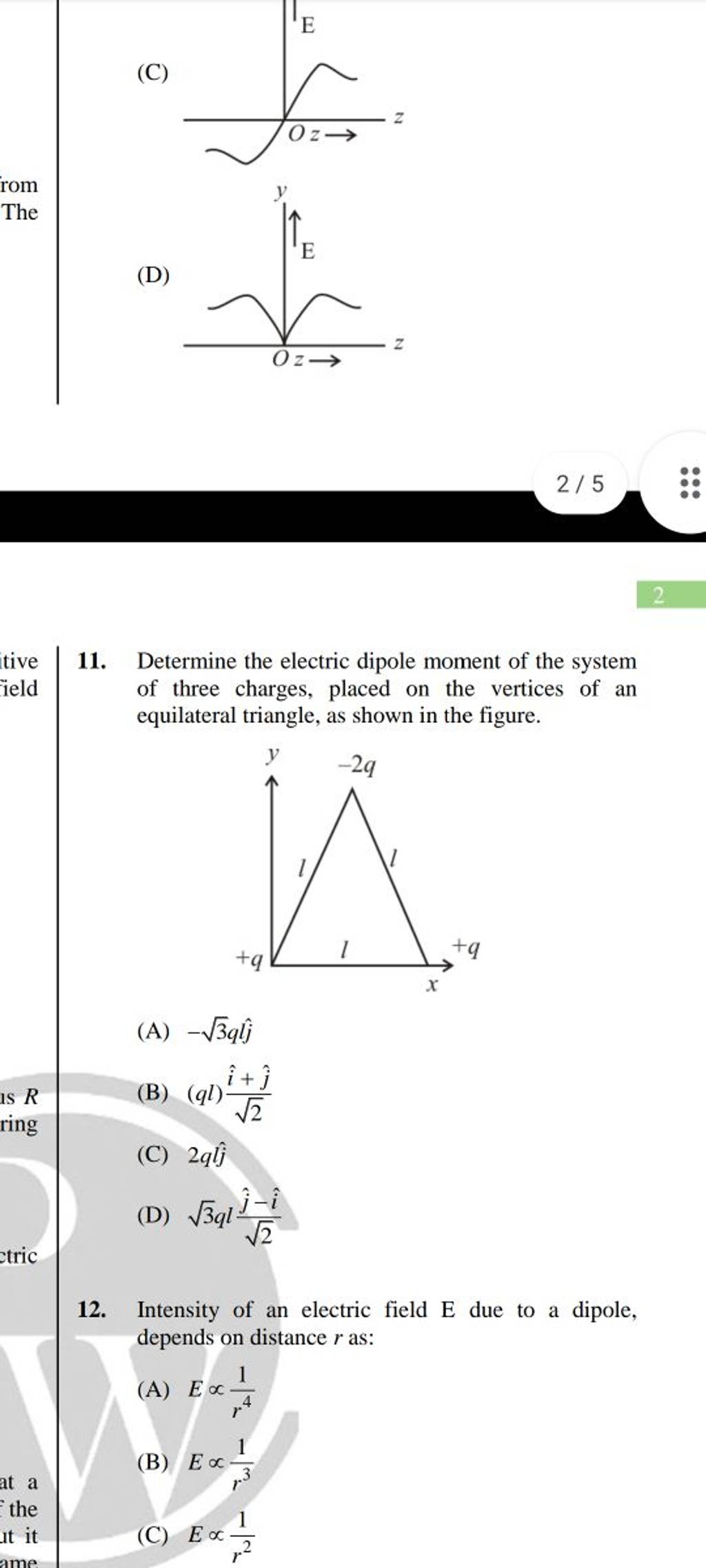 Intensity of an electric field E due to a dipole, depends on distance r a..