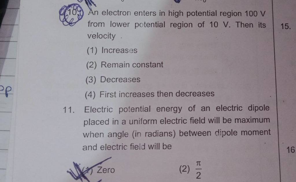 Electric Potential Energy Of An Electric Dipole Placed In A Uniform Elect Electric Potential Energy Of An Electric Dipole Placed In A Uniform Elect